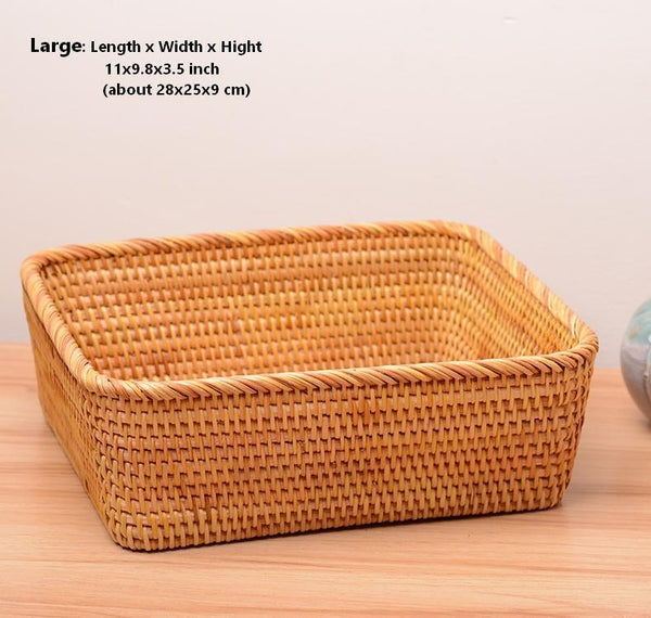 Rectangular Storage Baskets for Pantry, Small Rattan Kitchen Storage Basket, Storage Baskets for Shelves, Woven Storage Baksets-Silvia Home Craft