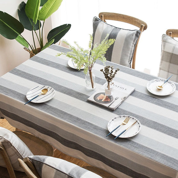 Gray Stripe Rectangular Tablecloth for Oval Table, Rectangular Table Covers for Coffee Table, Modern Table Cloths for Dining Room, Cotton and Linen Tablecloths-Silvia Home Craft