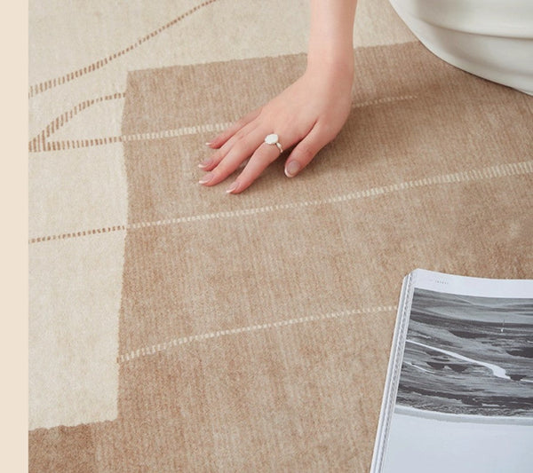 Unique Geometric Modern Rugs under Dining Room Table, Brown Modern Carpets for Office, Abstract Modern Rugs for Living Room, Contemporary Modern Rugs Next to Bed-Silvia Home Craft