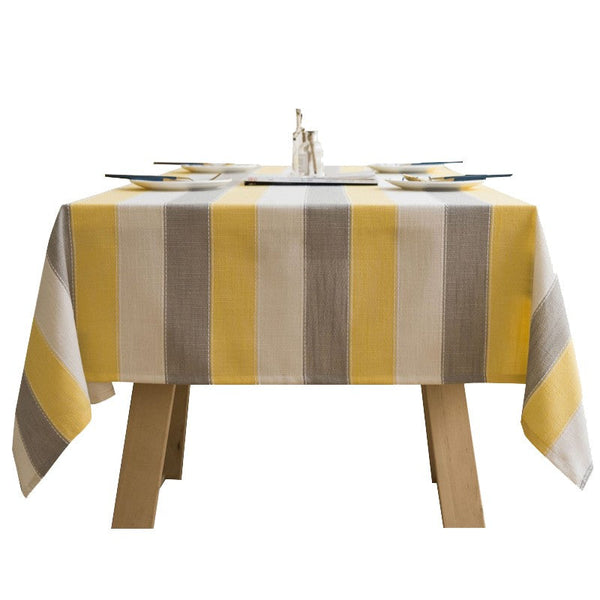 Kitchen Rectangular Table Covers, Yellow Stripe Cotton and Linen Tablecloths, Rectangular Tablecloth for Oval Table, Modern Table Cloths for Dining Room-Silvia Home Craft