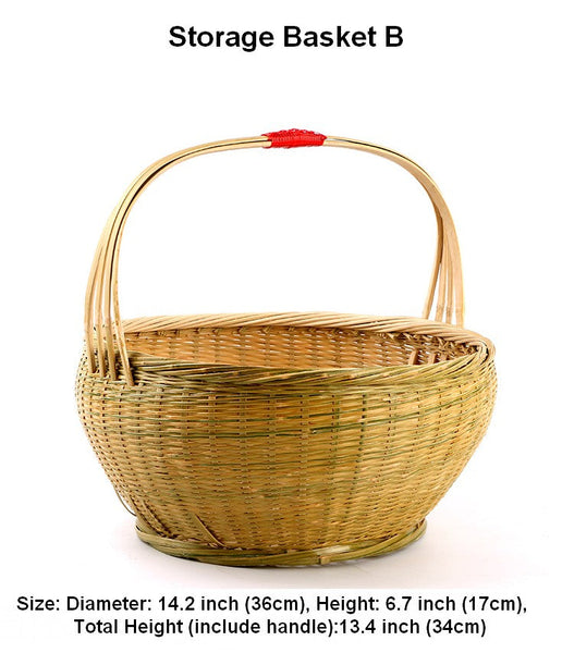 Natural Fruit Basket Lovely Bamboo Baskets for Vegetable, Kitchen Storage Baskets, Picnic Food Basket with Handle, Large Natural Hand-woven Bamboo Basket-Silvia Home Craft