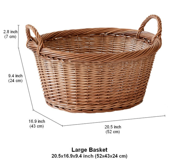 Willow Weaving Baskets for Vegetable, Natural Fruit Basket, Kitchen Storage Baskets, Large Picnic Food Basket with Handle, Natural Hand-woven Wicker Storage Basket-Silvia Home Craft