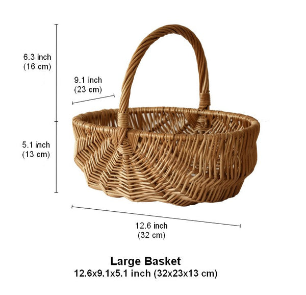 Natural Fruit Basket, Kitchen Storage Baskets, Natural Hand-woven Wicker Storage Basket, Large Picnic Food Basket with Handle, Lovely Willow Weaving Baskets for Vegetable-Silvia Home Craft