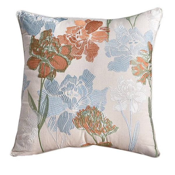 Decorative Sofa Pillows for Couch, Embroider Flower Cotton Pillow Covers, Cotton Flower Decorative Pillows, Farmhouse Decorative Pillows-Silvia Home Craft