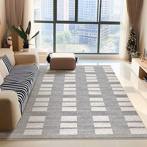 Dining Room Floor Rug, Large Gray Floor Rugs for Living Room, Modern Floor Rugs for Bedroom, Extra Large Geometric Modern Rugs for Office-Silvia Home Craft