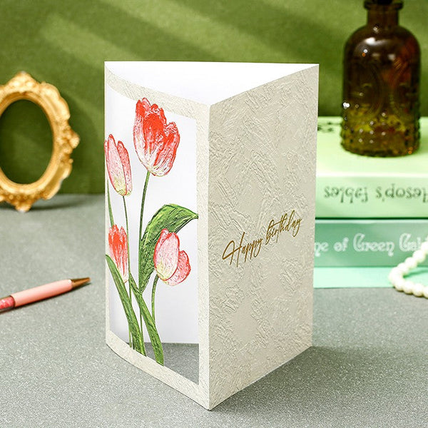 Creative Birthday Greeting Card, Tulip Flower Greeting Cards, Beautiful Greeting Cards to Friends, Original Handmade Greeting Cards-Silvia Home Craft