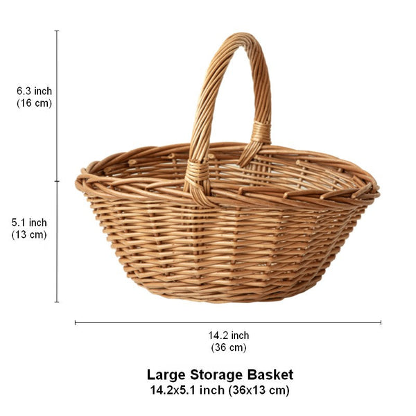 Large Picnic Food Basket with Handle, Lovely Willow Weaving Baskets for Vegetable, Natural Hand-woven Wicker Storage Basket, Natural Fruit Basket, Kitchen Storage Baskets-Silvia Home Craft