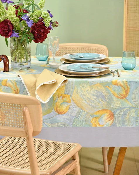 Country Farmhouse Tablecloth, Extra Large Rectangle Tablecloth for Dining Room Table, Tulip Flowers Rustic Table Covers for Kitchen, Square Tablecloth for Round Table-Silvia Home Craft