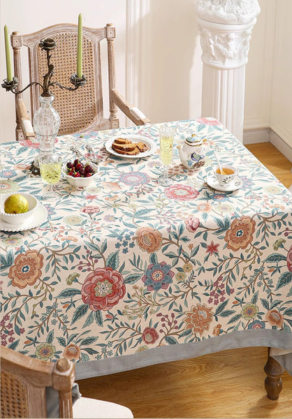Flower Farmhouse Table Cover, Modern Tablecloth, Rectangle Tablecloth Ideas for Dining Table, Square Linen Tablecloth for Coffee Table-Silvia Home Craft