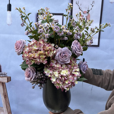 Large Bunch of Autumn Flowers Arrangement Interior Design, Modern Artificial Floral Arrangement for Bedroom, Creative Faux Silk Floral Bouquet Table Centerpiece-Silvia Home Craft