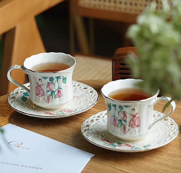 Elegant British Tea Cups, Beautiful Bone China Porcelain Tea Cup Set, Traditional English Tea Cups and Saucers, Unique Ceramic Coffee Cups-Silvia Home Craft