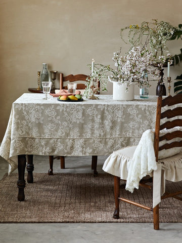 French Flower Pattern Tablecloth for Round Table, Vintage Rectangle Tablecloth for Dining Room Table, Rustic Farmhouse Table Cover for Kitchen-Silvia Home Craft