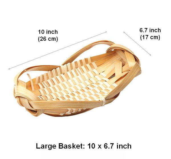 Natural Hand-woven Bamboo Basket, Lovely Cute Picnic Food Basket, Bamboo Basket for Food, Natural Fruit Basket Kitchen Storage Baskets-Silvia Home Craft