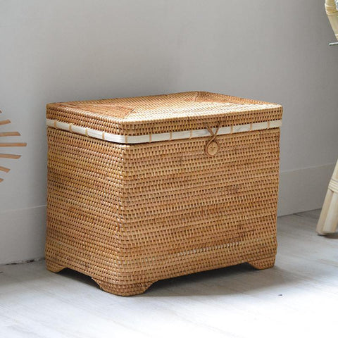 Large Rectangular Storage Basket with Lid, Rattan Storage Case, Storage Baskets for Bedroom, Rectangular Woven Storage Baskets for Clothes-Silvia Home Craft