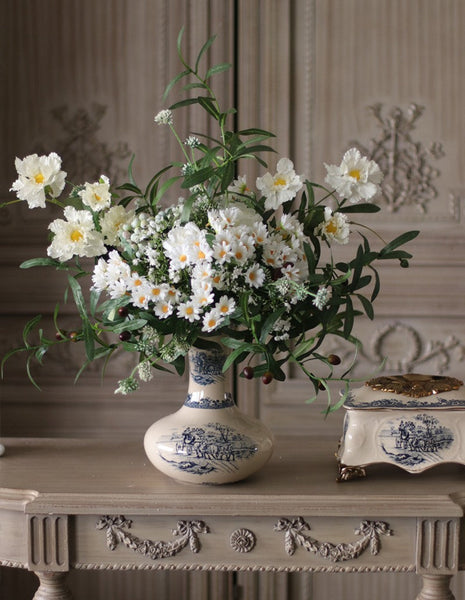 Real Touch Artificial Floral for Living Room, Large Bunch of Daisy and Rose Branch, Beautiful Spring Flower Arrangement for Home Decoration, Table Centerpiece-Silvia Home Craft
