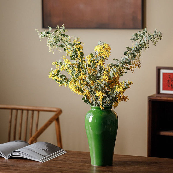 Handmade Water Holding Flower Vase, Centerpiece Ceramic Bud Vases, Green Porcelain Flower Vases, Vintage Flower Vases on Table-Silvia Home Craft