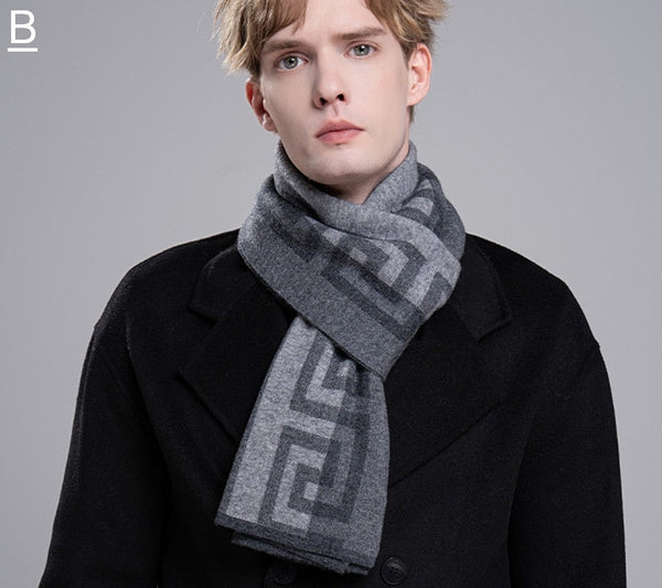 Gray Thick Wool Scarf, Black Business Formal Men Scarf Styles, Wool Scarf for Gentleman, Men's Winter Scarf, Casual Scarf Men, Men's Wool Scarf Winter, Red Fashion Scarf-Silvia Home Craft