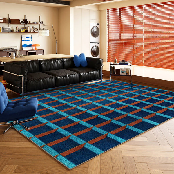 Bedroom Modern Floor Carpet, Blue Modern Rug Designs, Mid Century Modern Rugs, Contemporary Modern Rugs for Dining Room, Living Room Rug Ideas-Silvia Home Craft