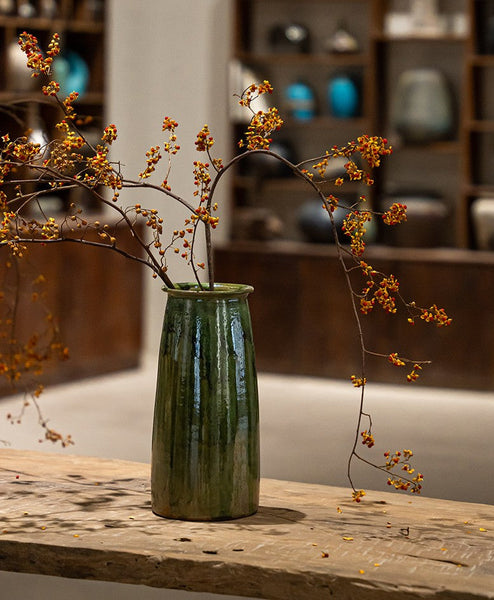 Ceramic Bouquet Vases, Green Flower Vases on Table, Porcelain Flower Vases, Dining Table Centerpiece, Handmade Water Holding Flower Vase-Silvia Home Craft