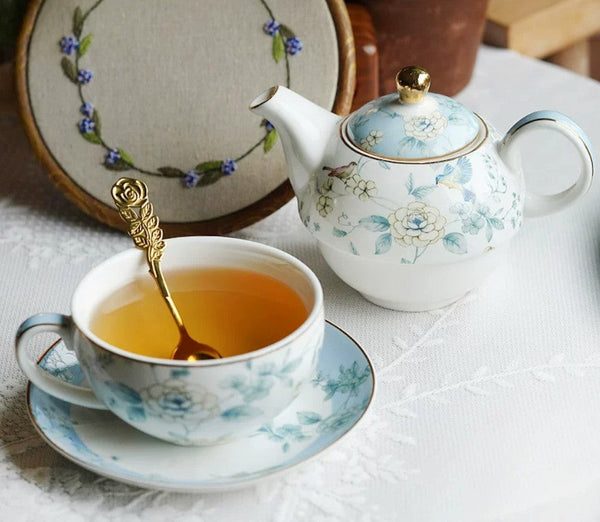 Stackable Teapot and Cup Set, Ceramic Tea Pot with Integrated Cup, Porcelain Teapot with Matching Cup and Saucer in Gift Box, Mother-and-Baby Teapot with Matching Saucer-Silvia Home Craft
