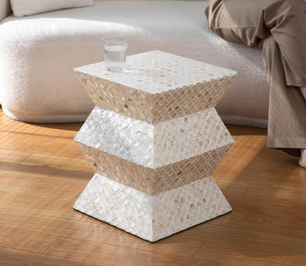 Unique Small End Table, Contemporary Bedside Table, Portable Casual Side Table, Shell Small Sofa Side Table, Creative Coffee Table-Silvia Home Craft