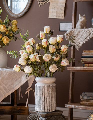 Creative Flower Arrangement Ideas for Home Decoration, Wedding Flowers, White Rose Flowers, Artificial Rose Floral for Dining Room Table, Bedroom Flower Arrangement Ideas, Botany Plants-Silvia Home Craft