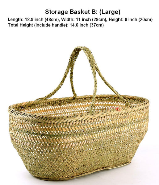 Large Natural Hand-woven Bamboo Basket, Picnic Food Basket with Handle, Lovely Bamboo Baskets for Vegetable, Natural Fruit Basket Kitchen Storage Baskets-Silvia Home Craft