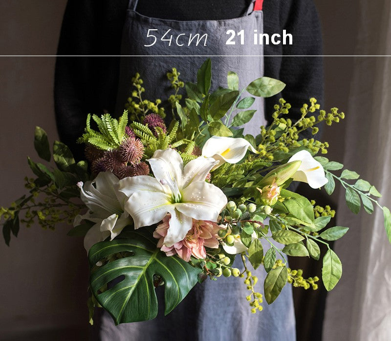 Calla Lily, Monstera Leaf, Globe Amaranth, Dahlia Flower, Botany Plants, Spring Flower Arrangement for Bedroom, Beautiful Modern Flower Arrangement Ideas for Home Decoration-Silvia Home Craft