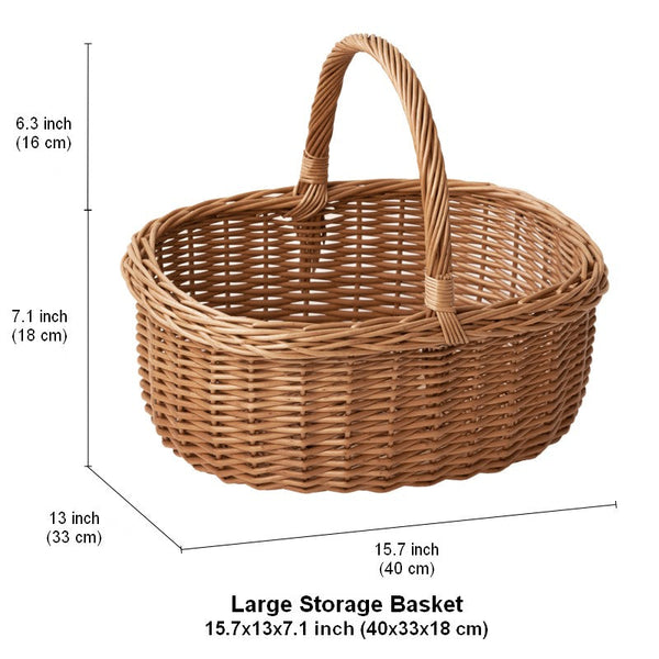 Lovely Willow Weaving Baskets for Vegetable, Large Picnic Food Basket with Handle, Natural Hand-woven Wicker Storage Basket, Natural Fruit Basket, Kitchen Storage Baskets-Silvia Home Craft