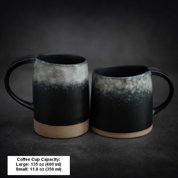 Black Pottery Coffee Cup, Ceramic Coffee Mug, Latte Coffee Cup, Handmade Coffee Cup, Large Tea Cup-Silvia Home Craft