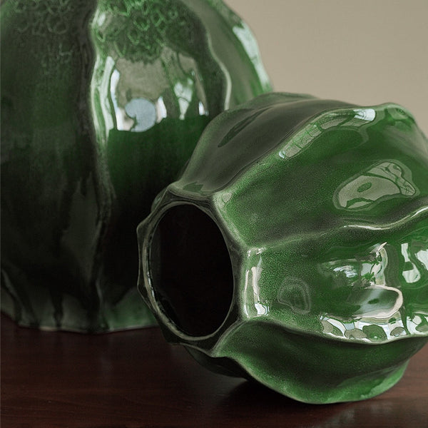 Handmade Modern Flower Vase, Centerpiece Ceramic Bouquet Vases, Large Contemporary Vases on Dining Table, Green Porcelain Vases for Modern Home Decor-Silvia Home Craft