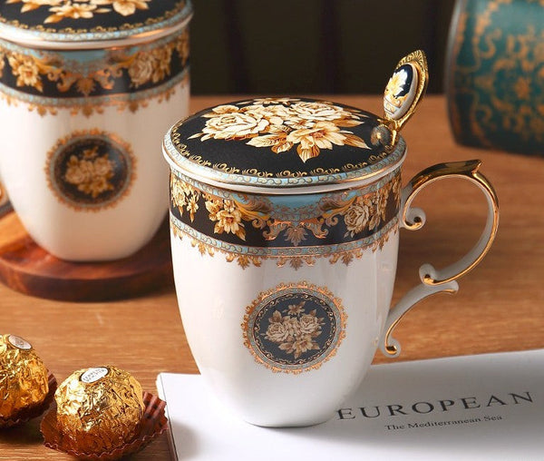 Beautiful British Ceramic Mugs, Large Capacity Ceramic Mugs for Office, Large Royal Bone China Porcelain Mug, Elegant Ceramic Coffee Mug-Silvia Home Craft