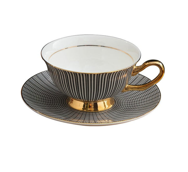 Elegant Ceramic Cups, Unique Modern Coffee Cup and Saucer, Creative Bone China Porcelain Tea Cup Set, Beautiful British Tea Cups-Silvia Home Craft