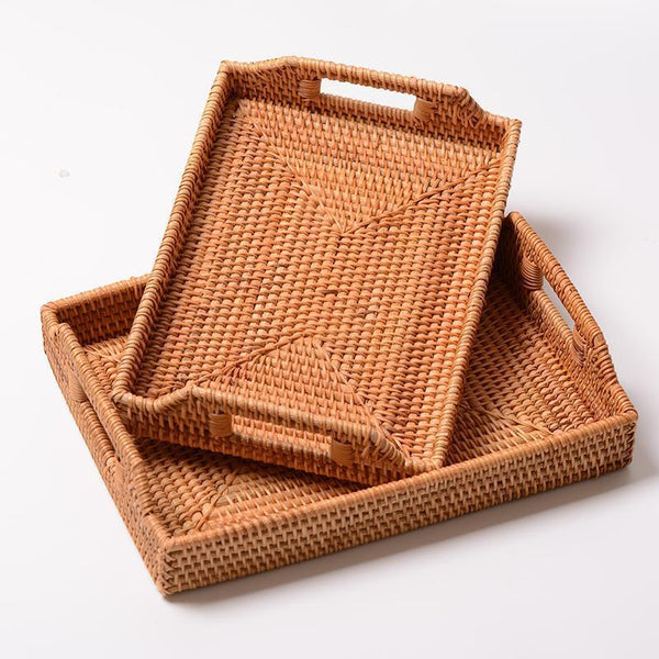Rattan Bread Plate with Handle, Storage Baskets for Kitchen, Woven Storage Basket, Fruit Plate for Kitchen, Storage Baksets for Shelves-Silvia Home Craft
