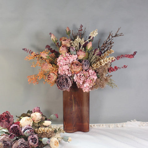 Beautiful Peony Rose Flowers Arrangement Interior Design, Modern Artificial Floral Arrangement for Bedroom, Large Faux Silk Floral Bouquet-Silvia Home Craft
