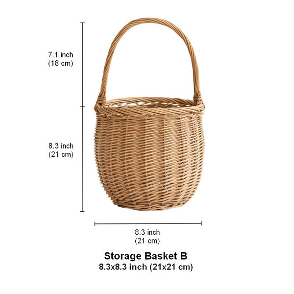 Wicker Storage Basket for Kitchen, Hand-woven Picnic Food Basket with Handle, Willow Weaving Baskets for Vegetable, Natural Fruit Basket, Storage Basket for Shelves-Silvia Home Craft