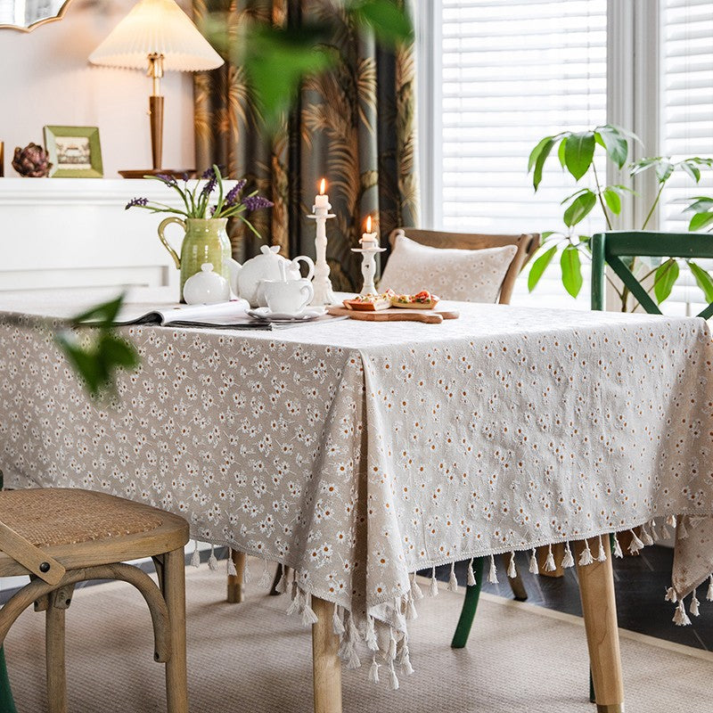 Country Farmhouse Tablecloth, Rustic Flower Pattern Table Covers for Kitchen, Large Rectangle Tablecloth for Dining Room Table, Linen Rectangular Tablecloth for Oval Table-Silvia Home Craft