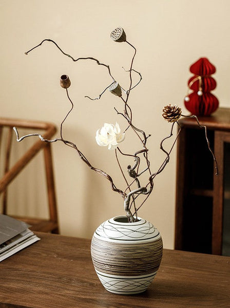 Centerpiece on Dining Table, Handmade Pottery Flower Vases Urn, Large Flower Vase on Table, Modern Bouquet Flower Vases, Water Holding Flower Vases-Silvia Home Craft