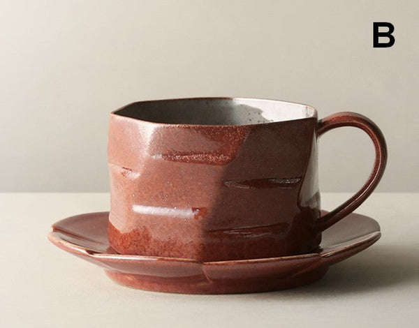 Modern Handmade Pottery Coffee Cup, Creative Ceramic Coffee Cup with Saucer, Unique Tea Cup and Saucer, Tea Cup Set for Afternoon Tea-Silvia Home Craft