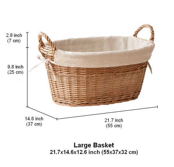 Large Kitchen Round Storage Baskets, Large Food Storage Basket with Handle, Natural Hand-woven Wicker Storage Basket for Clothes, Willow Weaving Baskets for Toys-Silvia Home Craft