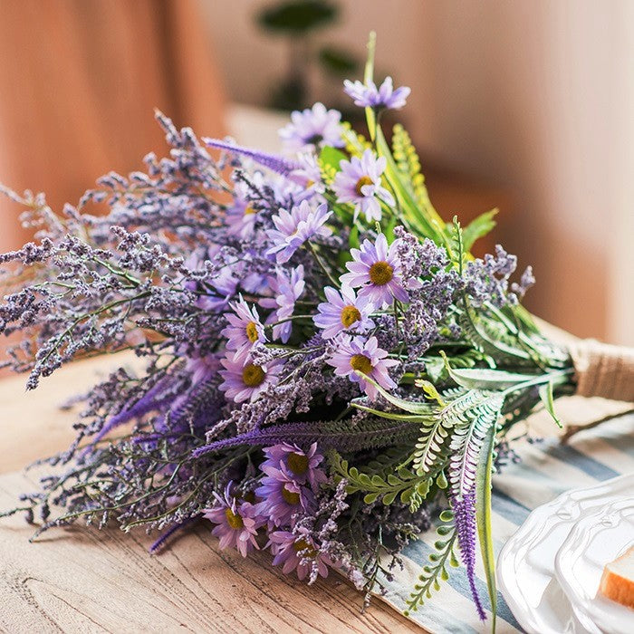 Myosotis Lovegrass, Daisy, Salvia, Beautiful Spring Flower Arrangement for Living Room, Ctreative Modern Artificial Floral for Home Decoration-Silvia Home Craft