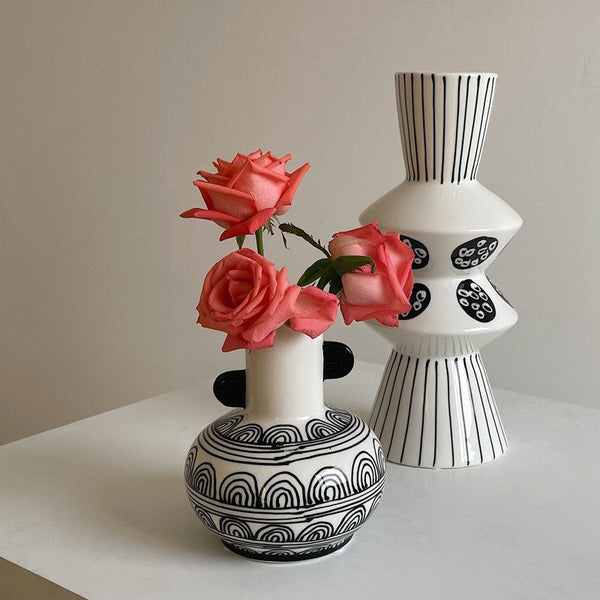 Geometric Porcelain Flower Vases, Handmade Water Holding Flower Vases, Ceramic Bud Vases, Small Flower Vases on Table-Silvia Home Craft