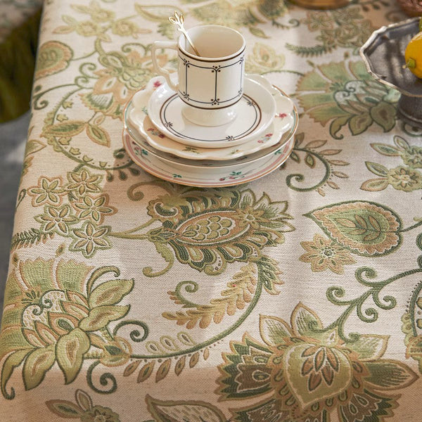 Extra Large Modern Tablecloth Ideas for Dining Room Table, Green Flower Pattern Table Cover for Kitchen, Outdoor Picnic Tablecloth, Rectangular Tablecloth for Round Table-Silvia Home Craft