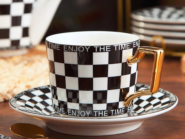 Creative Ceramic Coffee Cups for Office, Beautiful British Tea Cups, Creative Porcelain Tea Cup Saucer Set, 6.8 oz Tea Cup and Saucer in Gift Box as Birthday Gift-Silvia Home Craft