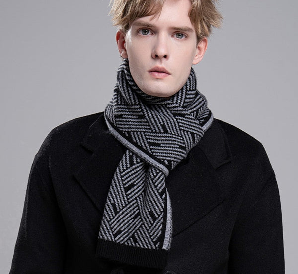 Gray Wool Scarf for Gentleman, Red Thick Wool Scarf, Business Formal Men Scarf Styles, Men's Winter Scarf, Casual Scarf Men, Men's Wool Scarf Winter, Fashion Scarf-Silvia Home Craft