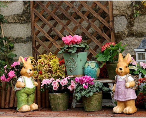 Garden Animal Statues, Large Garden Statues, Large Rabbit Statue for Garden, Bunny Flower Pot, Garden Ornament, Gardening Decoration Ideas-Silvia Home Craft