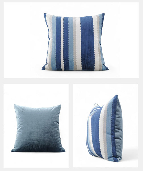 Contemporary Square Modern Throw Pillows for Couch, Large Abstract Blue Decorative Throw Pillows, Simple Throw Pillow for Interior Design, Modern Sofa Pillows-Silvia Home Craft