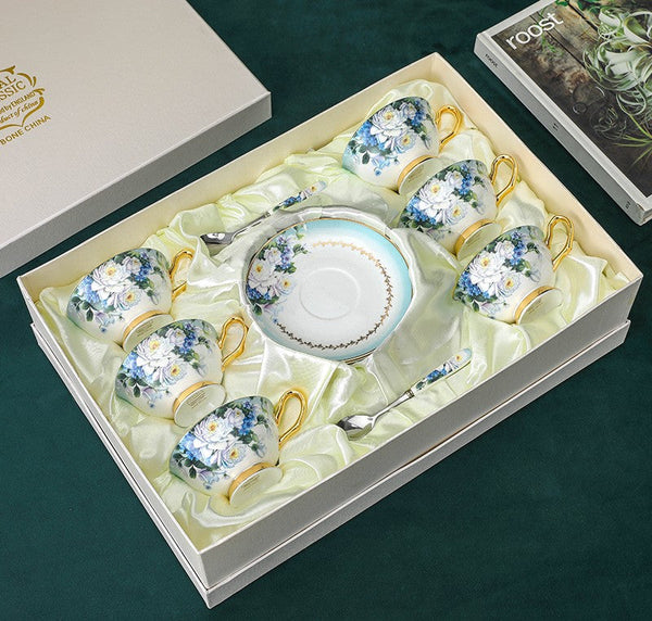 Elegant British Ceramic Coffee Cups, Unique Tea Cup and Saucer in Gift Box, Royal Bone China Porcelain Tea Cup Set, Rose Flower Pattern Ceramic Cups-Silvia Home Craft
