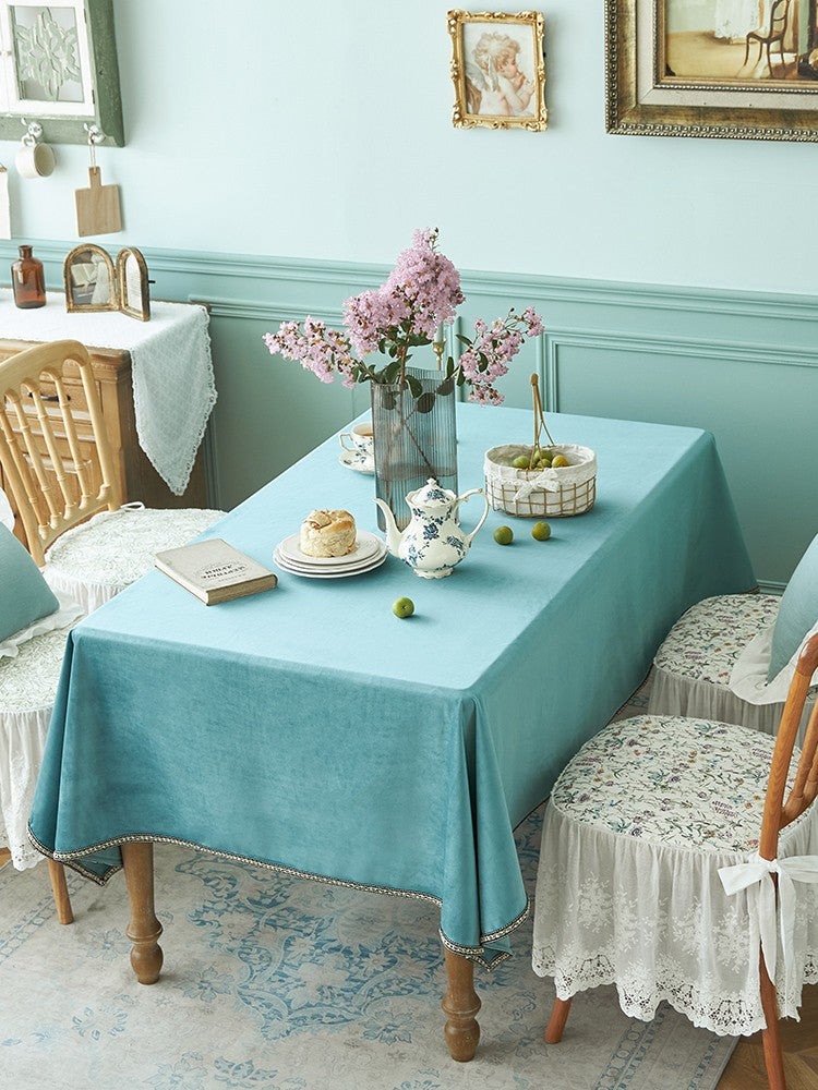 Ramie Velvet Rectangle Tablecloth for Home Decoration, Blue Square Tablecloth for Round Table, Modern Blue Table Cloth for Dining Room Table-Silvia Home Craft