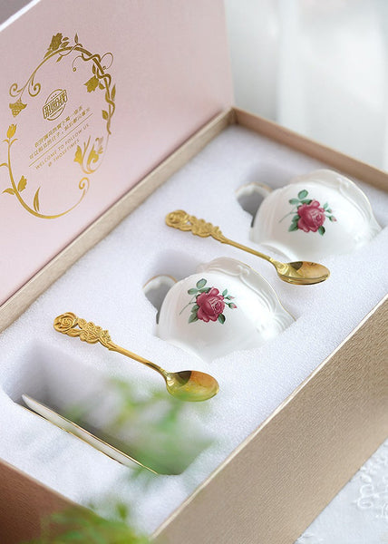 British Royal Ceramic Cups for Traditional Afternoon Tea, 7.4 oz Ceramic Coffee Cups, Rose Porcelain Tea Cup Saucer Set, 6.8 oz Tea Cup and Saucer in Gift Box-Silvia Home Craft